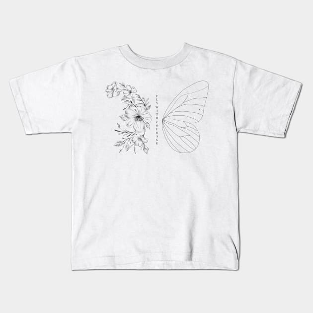 Floral Butterfly Fly with Courage Kids T-Shirt by thecolddots